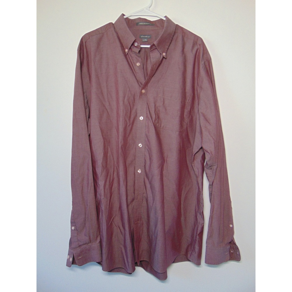 Eddie Bauer Mens XL Tall Burgundy Wrinkle Free Relaxed Fit Button Down Shirt